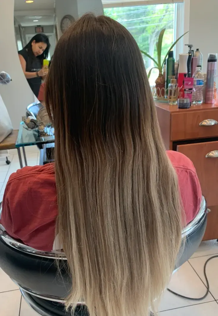 Before: grown-out dark-to-blonde ombre