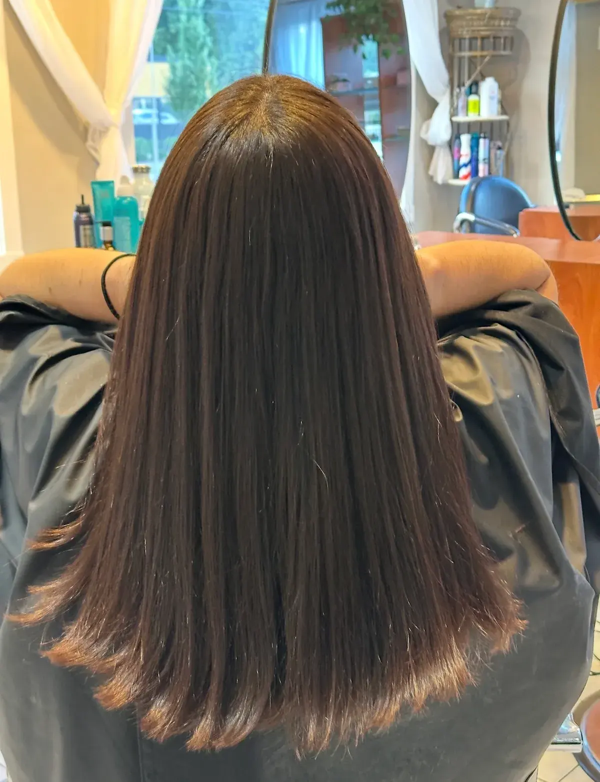 After keratin smoothing: sleek, glossy, frizz-free hair