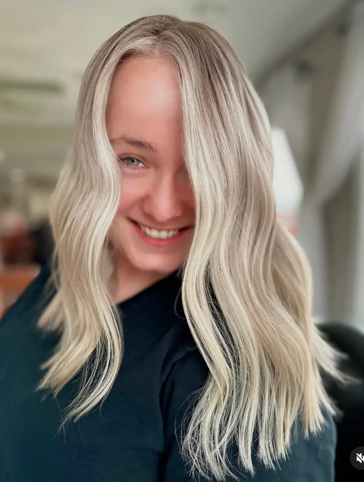 After: the finished custom blonde, styled