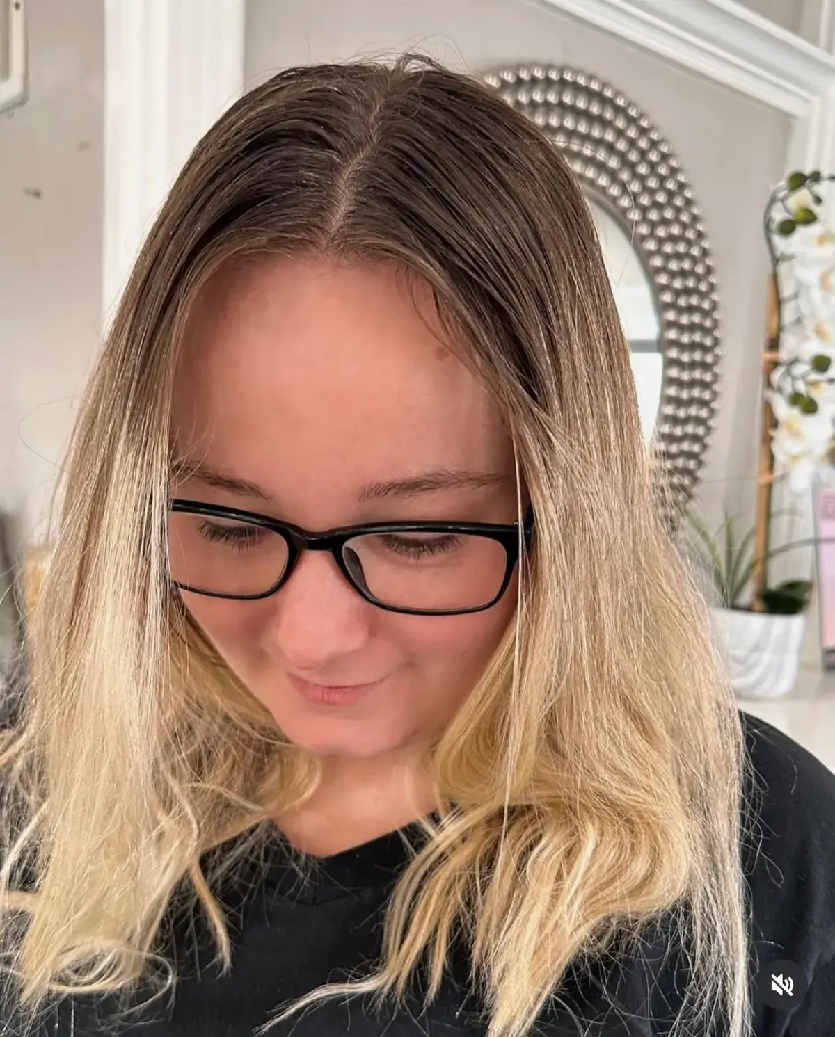Before: grown-out blonde with a dark root line